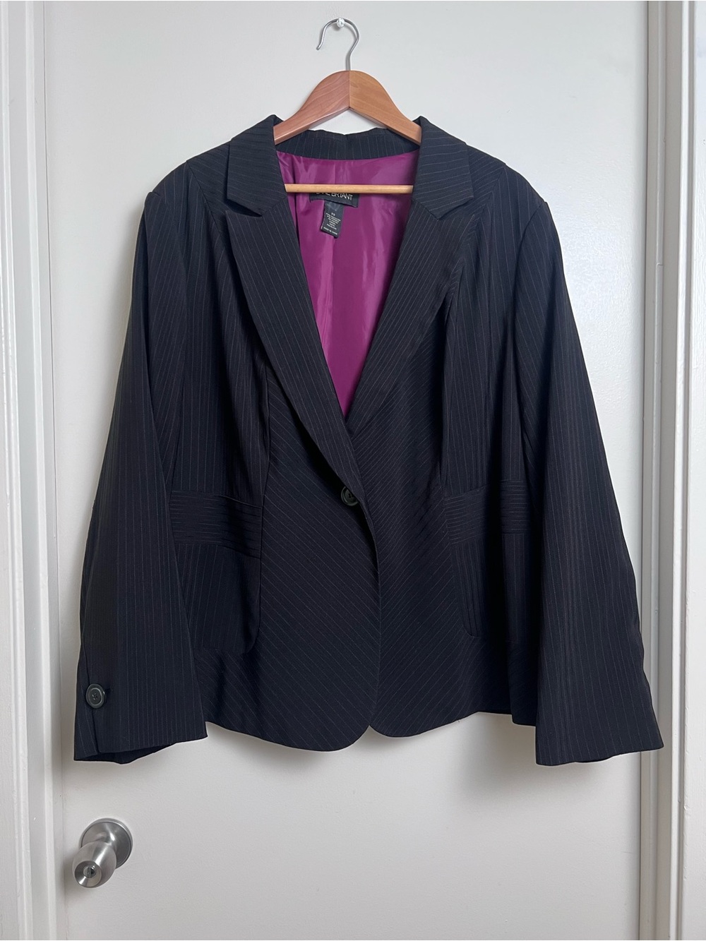 Lane Bryant Pinstripe Blazer Size 22 Black Purple Plus Size Faux Belted